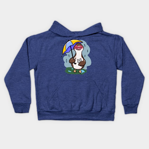 Rainy days duck Kids Hoodie by Jurassic Ink